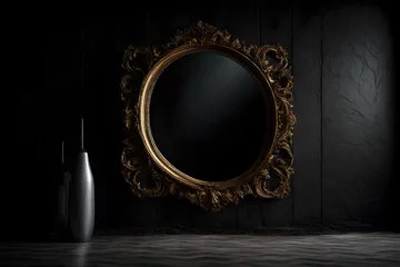 Deurstickers artistic view, a horor mirror beside the black wall, 8k.  © Imtisal