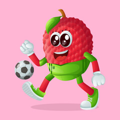 lychee character kicking a soccer ball