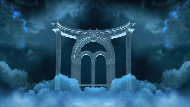 looped stormy cloudy weather with pillars and altar in the middle suitable for backgrounds