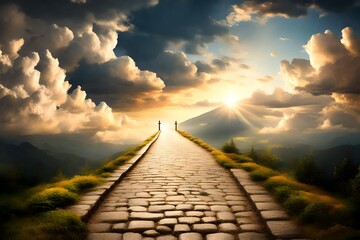 the way to heaven, the concept of enlightenment and spirituality,hd.   - obrazy, fototapety, plakaty