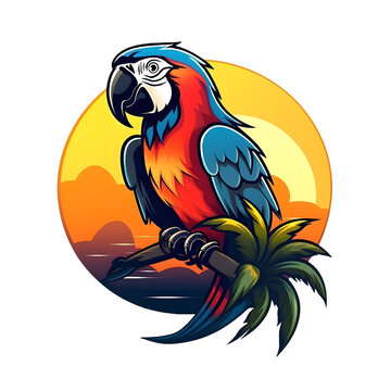 Bright Tropical Parrot Sitting On A Branch. Generative AI