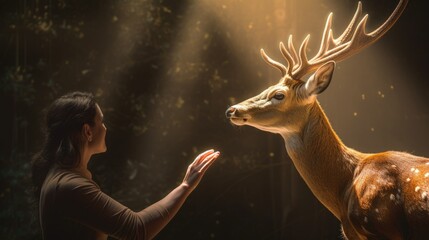 a deer while someone pets hands
