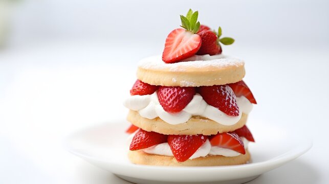 Close-up Portrait of a Strawberry Shortcake against white background with space for text, AI generated, background image