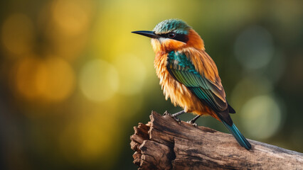 Side view cinema lens of a Bee eater bird standing in branch