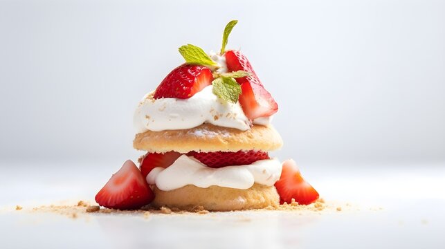 Close-up Portrait of a Strawberry Shortcake against white background with space for text, AI generated, background image