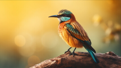 Side view cinema lens of a Bee eater bird standing in branch