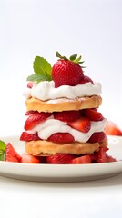 Close-up Portrait of a Strawberry Shortcake against white background with space for text, AI generated, background image