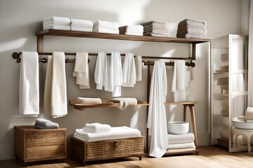 The simplicity of a towel rack, organizing linens with style and grace. 
