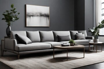 Create an image of a Pewter Color Sofa, adding a touch of modern elegance to a minimalist setting. 