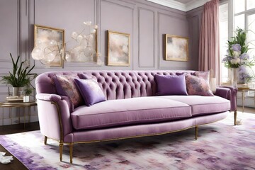 Showcase the romantic charm of a Lavender Blush Color Sofa, radiating elegance and sophistication.  - obrazy, fototapety, plakaty