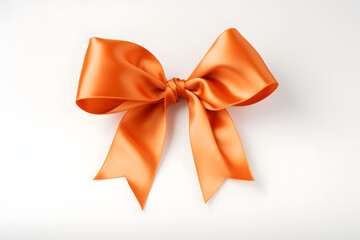 
A minimalist yet elegant image featuring a simple orange bow, perfectly tied, set against a pristine white background