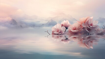 a group of pink flowers floating on water