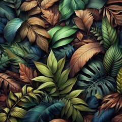 Leaves Floral Pattern Fabric Print Backgrounds Design.Abstract Nature Decorative Botanical Green Garden Modern Watercolor Wallpaper Illustration.Vintage Summer Blue Bouquet Foliage Texture Art