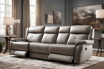 Craft a dynamic image of a Reclining Sofa in action, with its adjustable features. 