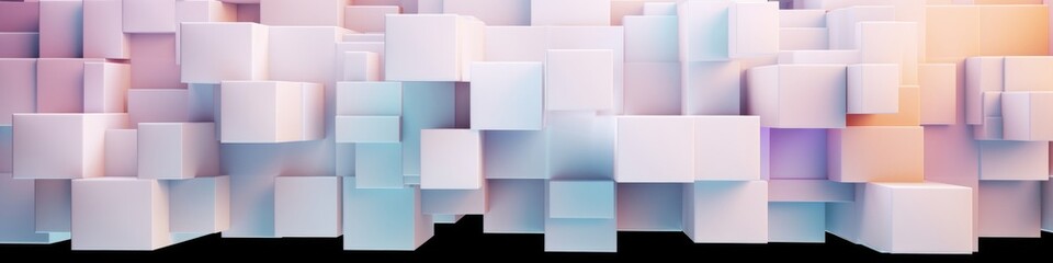 White and Pastel, Multisized Blocks Precisely Arranged to create a Modern Tech Banner. 3D Render, Generative AI