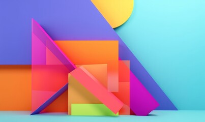 Multicolored, Tech Background with a Geometric 3D Structure. Bright, Minimal design with Simple Futuristic Forms. 3D Render, Generative AI