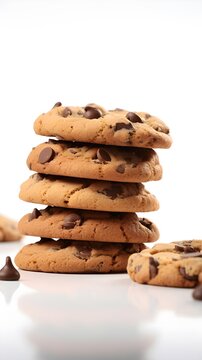 Portrait of Chocolate Chip Cookies against white background with space for text, AI generated, background image