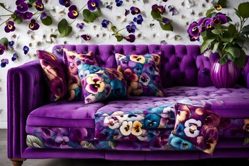 Craft a visually appealing Pansy Color Sofa image, blending its vibrant tones with a fresh and floral decor. 