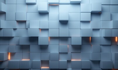 Futuristic, High Tech, light background, with an offset square block structure. Wall texture with a 3D cube tile pattern. 3D render, Generative AI