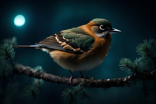 close up view of firry bird , night time  