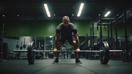 Fototapeta na wymiar Athletic man lifting a barbell in a crossfit gym