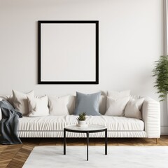 Poster frame mock up above sofa in modern and elegant room interior, Generative AI