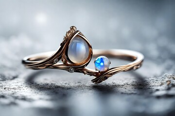 Close up view, A moonstone engagement ring for a touch of mystique. 