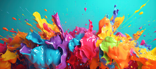 colorful watercolor ink splashes, paint 18 - obrazy, fototapety, plakaty