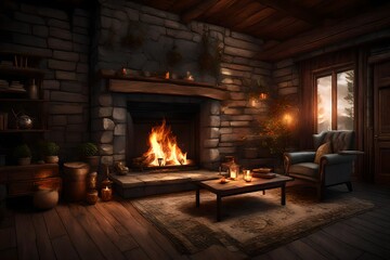 he crackling fireplace created a cozy ambiance. 