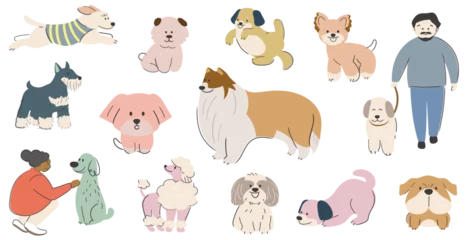 Stickers meubles Zoo Cute Hand-Drawn Cartoonish Dogs Vector Illustration Set Isolated On A White Background. 