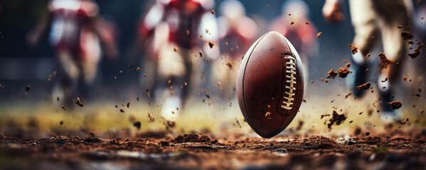 Close-up of american football during a match. With copy space. - obrazy, fototapety, plakaty