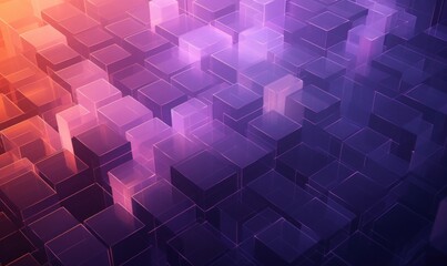 Futuristic Tech Wallpaper with Neatly Aligned Translucent Blocks. Violet and Orange, 3D Render, Generative AI