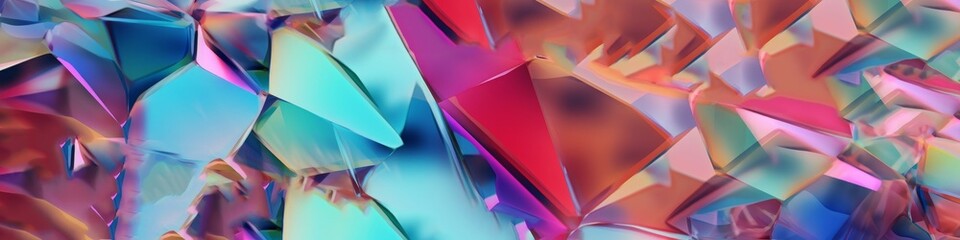 Vibrant Multicolored Glass Fragments form a Modern Luxury Banner. Shiny 3D Render, Generative AI