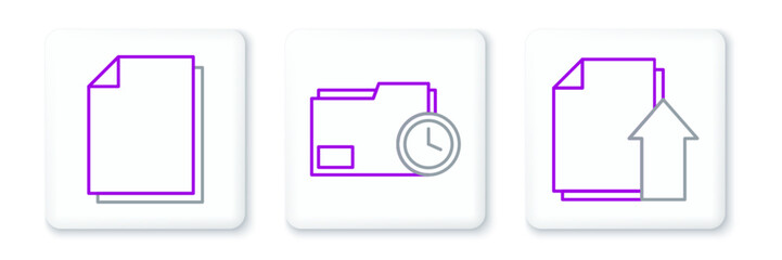 Set line Upload file document, Document and folder with clock icon. Vector