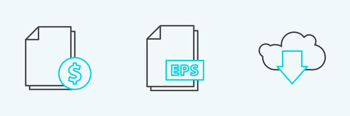 Obraz premium Set line Cloud download, Finance document and EPS file icon. Vector