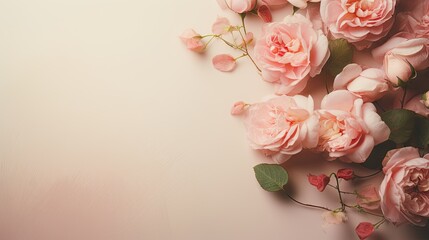 Elegant Pink Roses on Wooden Backdrop with Copy Space