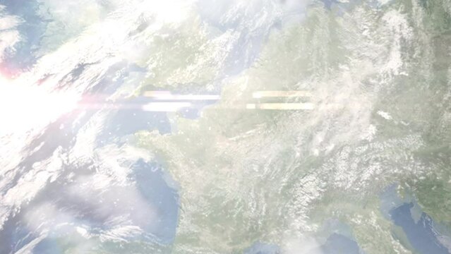 Zoom in from space and focus on Les Mureaux, France. 3D Animation. Background for travel intro. Elements of this image furnished by NASA	