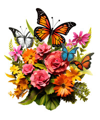 Butterfly Garden Scenes Sublimation Clipart, Floral Butterfly Scenes Sublimation Graphics, Transparent Background, transparent PNG, Created using generative AI