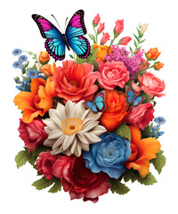 Fototapeta na wymiar Butterfly Garden Scenes Sublimation Clipart, Floral Butterfly Scenes Sublimation Graphics, Transparent Background, transparent PNG, Created using generative AI