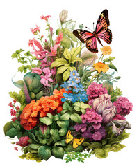 Butterfly Garden Scenes Sublimation Clipart, Floral Butterfly Scenes Sublimation Graphics, Transparent Background, transparent PNG, Created using generative AI