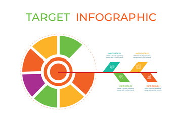 Infographic template with icons and 4 options or steps. Dartboard. Can be used for workflow layout, diagram, banner, webdesign. Vector illustration