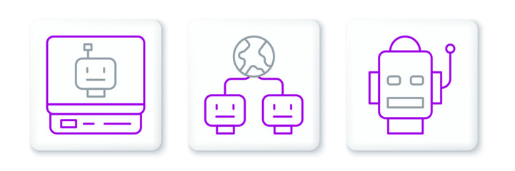 Set line Robot, and Artificial intelligence icon. Vector