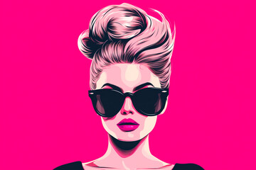 boss girl wearing sunglasses with pink lipstick against pink background