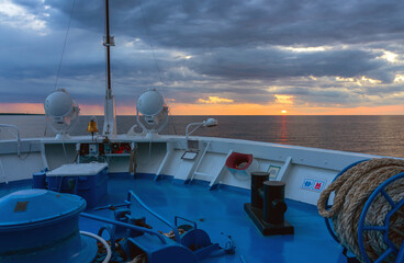 View from a cruise ship to a beautiful sunset