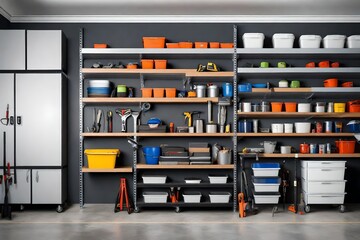 Garage shelving, the art of organized storage in a practical space. 