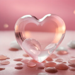 Clear Quartz healing Stone in heart shaped on blurred background. Healing love stones.