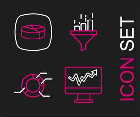 Set line Monitor with graph chart, Pie infographic, Sales funnel and icon. Vector