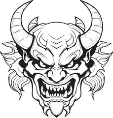 Hellfire Samurai: Tribal Demon Head Logo in Black