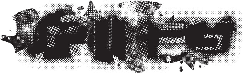 Glitch distorted grange shape . Noise grungy logo . Trendy defect error shapes . Glitched frame .Grunge textured . Distressed effect .Vector shapes with a halftone dots screen print texture. - obrazy, fototapety, plakaty