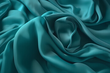 Obraz premium Draped turquoise silk fabric with texture. Photorealistic illustration. 